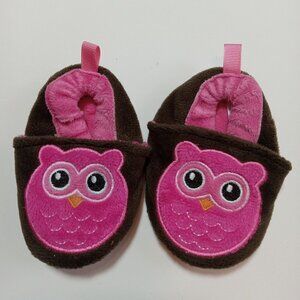 Owl Slippers Size 1 Brown Pink Soft Girls Child Toddler